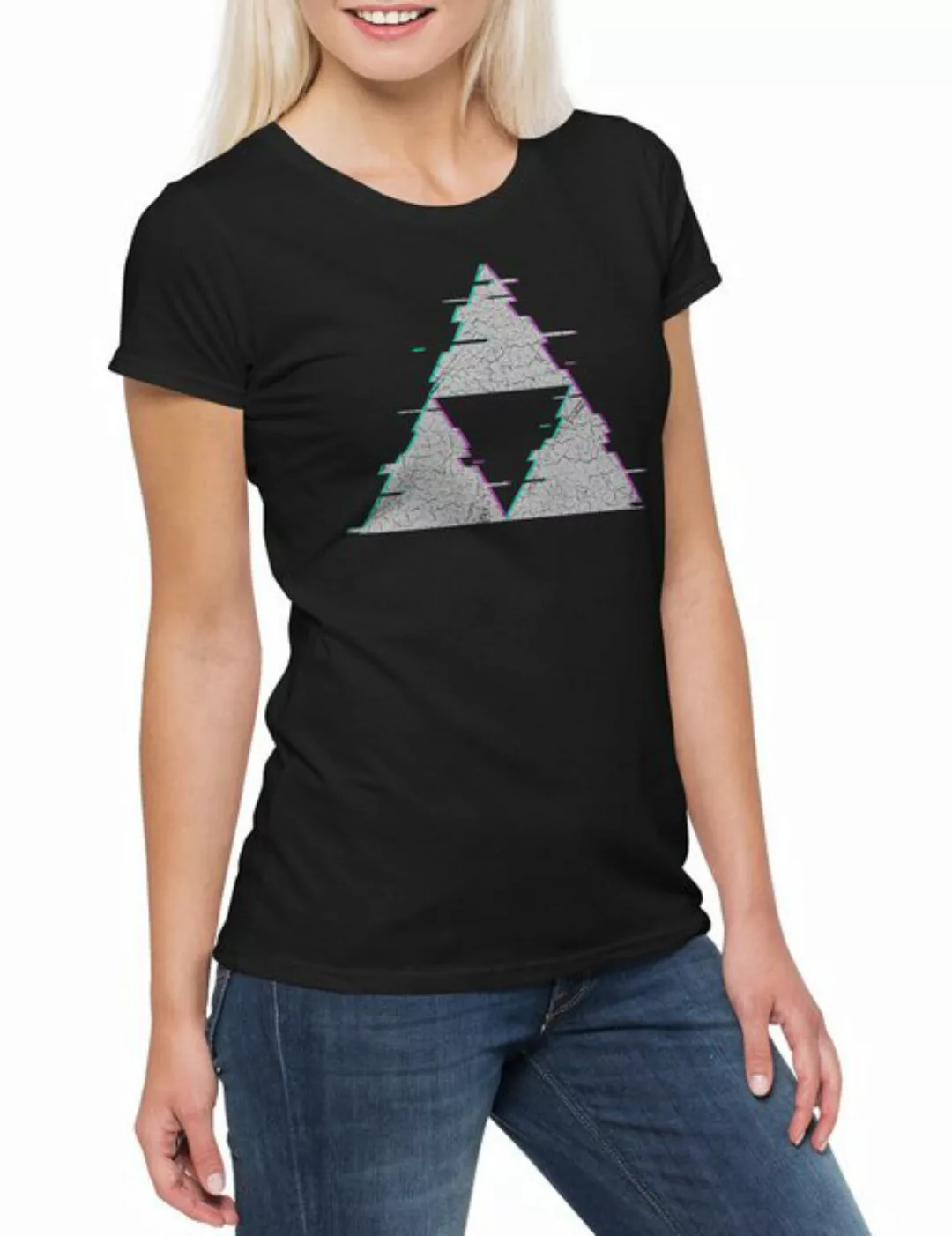 Urban Backwoods Print-Shirt Triforce Glitch Damen T-Shirt Symbol Sign Logo günstig online kaufen