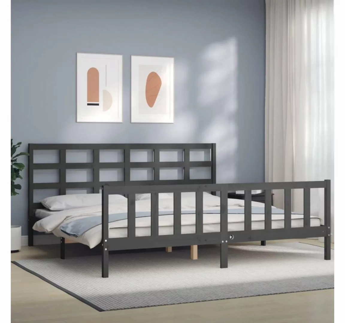 furnicato Bett Massivholzbett mit Kopfteil Grau 200x200 cm günstig online kaufen