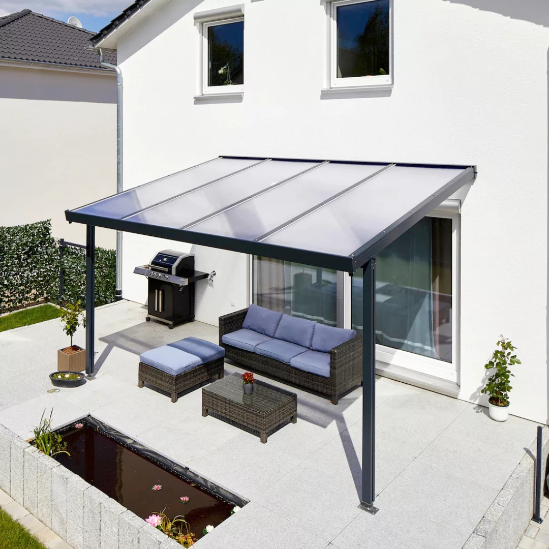 Terrassenüberdachung Premium (BxT) 410 cm x 306 cm Anthrazit Polycarbonat K günstig online kaufen