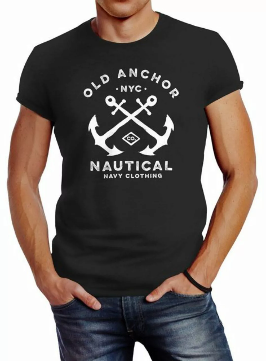 Neverless Print-Shirt Herren T-Shirt gekreuzte Anker Old Anchor Nautical Ne günstig online kaufen
