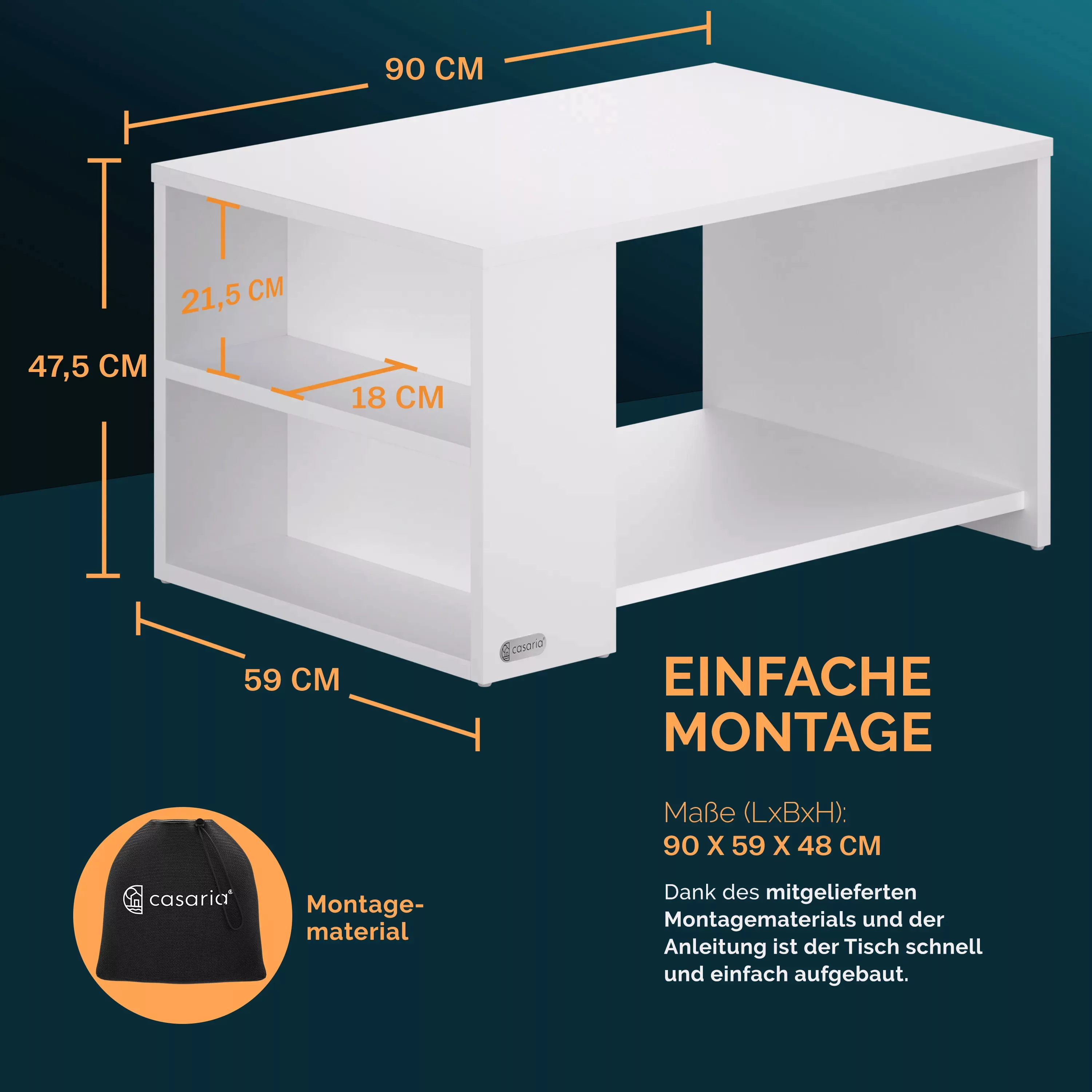 Couchtisch Santa Cruz Weiß/Eiche 90x59x47cm günstig online kaufen