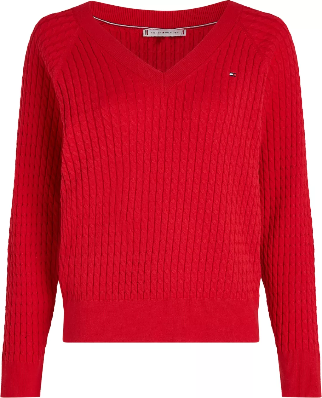 Tommy Hilfiger Strickpullover CO CABLE V-NK SWEATER mit Zopfmuster, V-Aussc günstig online kaufen