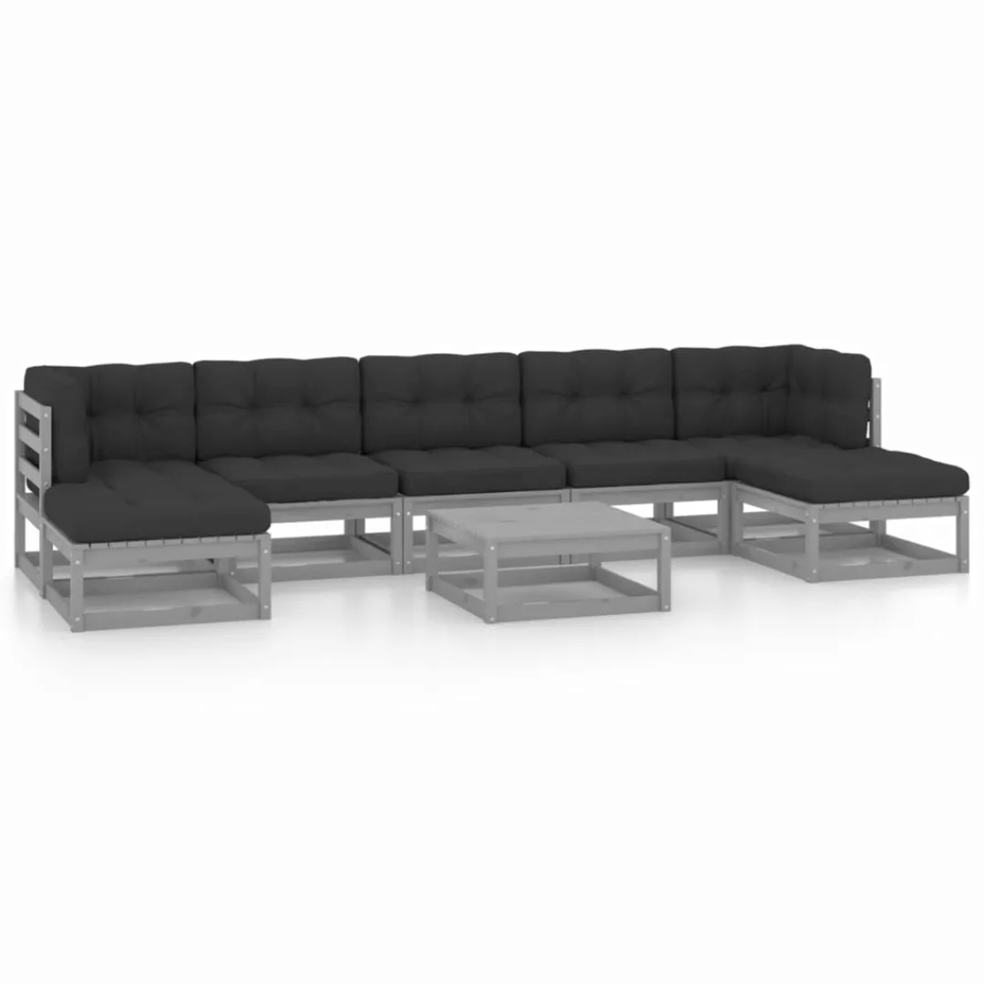 8-tlg. Garten-lounge-set Mit Kissen Grau Kiefer Massivholz günstig online kaufen