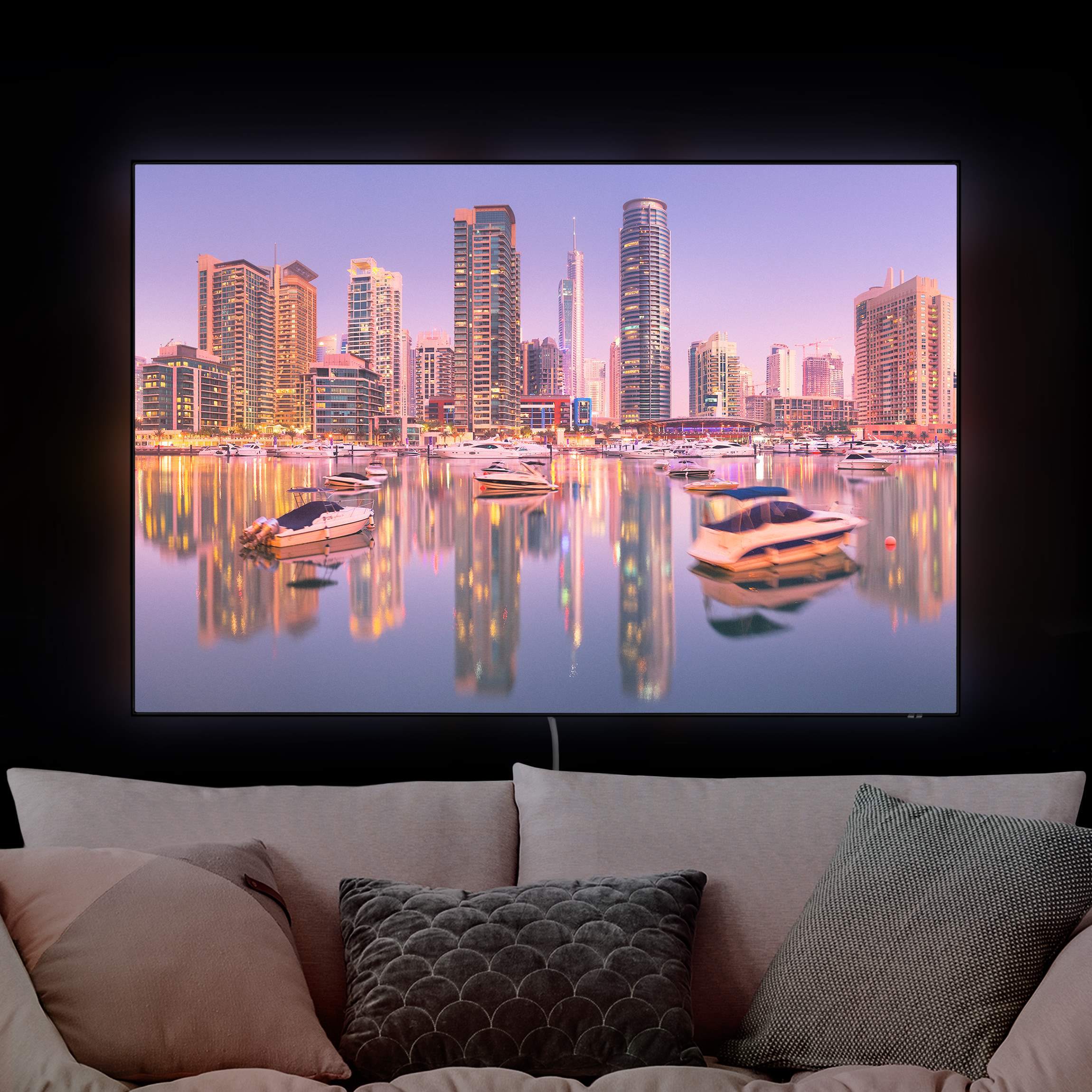 LED-Wechselbild Dubai Skyline und Marina günstig online kaufen