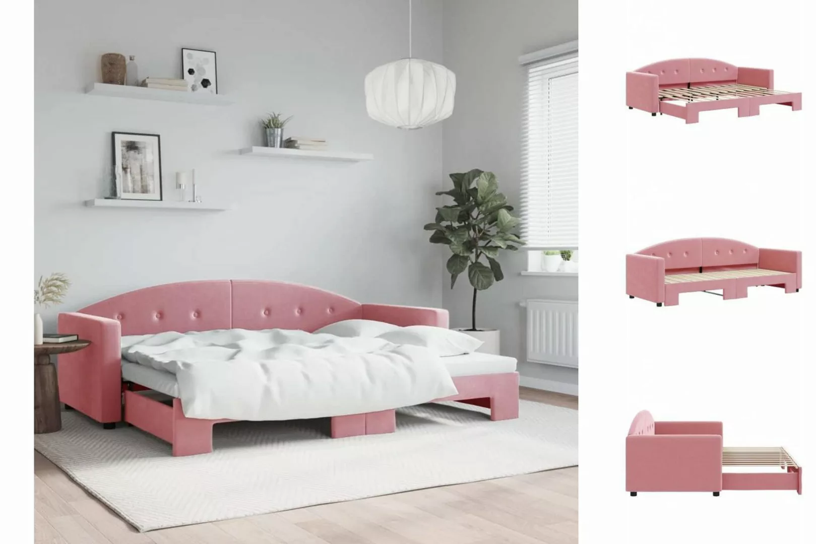 vidaXL Gästebett Gästebett Tagesbett Ausziehbar Rosa 80x200 cm Samt Bett Be günstig online kaufen