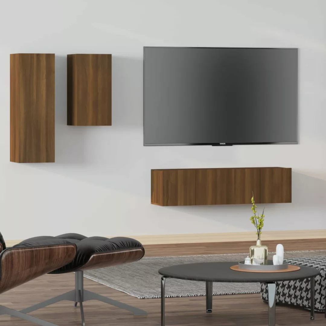 Vidaxl 4-tlg. Tv-schrank-set Braun Eichen-optik Holzwerkstoff günstig online kaufen