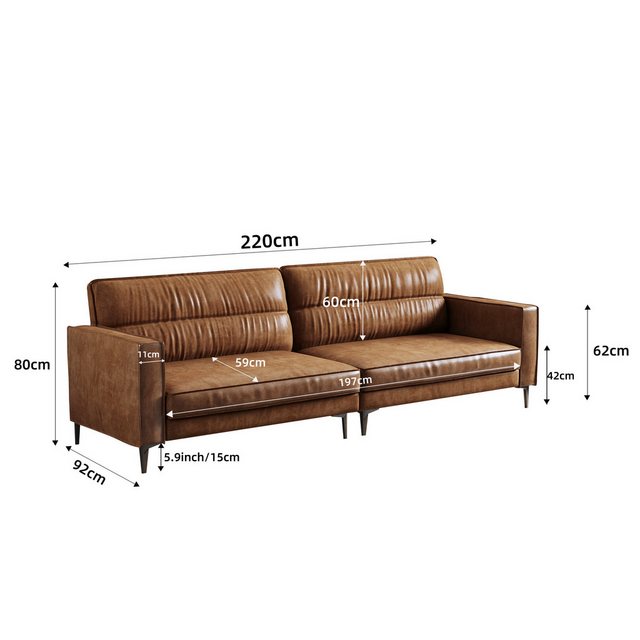 OLEY LUCK LIVE Sofa Vintage Ölwachleder Sofa 3-Sitzer, Retro Couch mit Meta günstig online kaufen