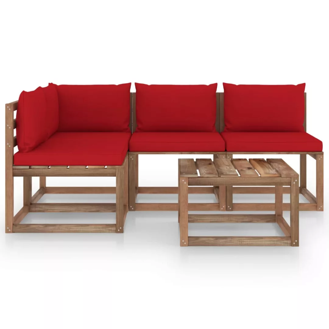 5-tlg. Garten-lounge-set Mit Roten Kissen günstig online kaufen