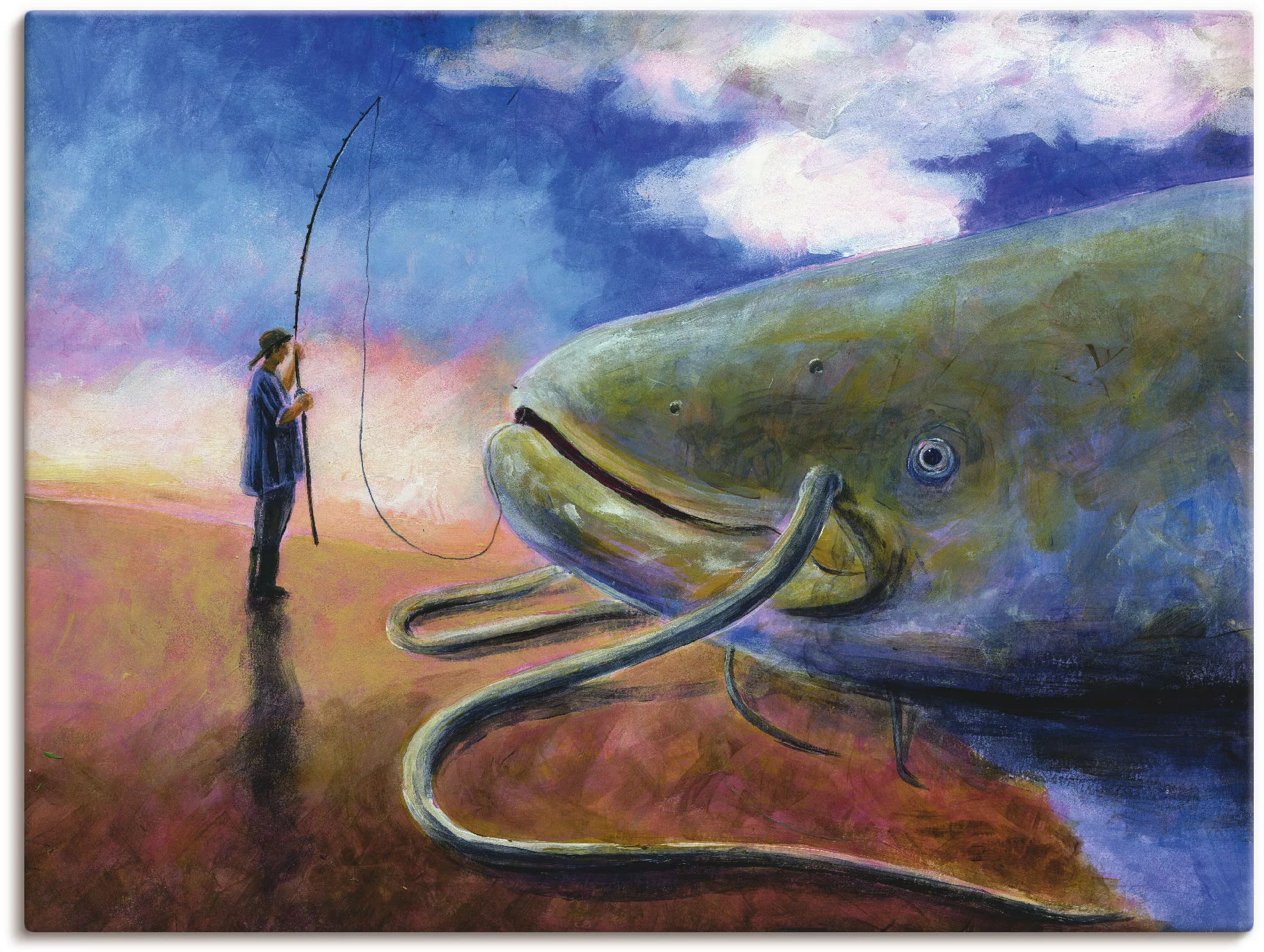 Artland Wandbild "Einen dicken Fisch an Land ziehen", Wassertiere, (1 St.), günstig online kaufen