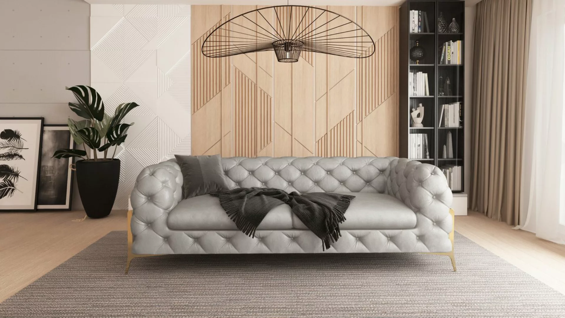 S-Style Möbel Chesterfield-Sofa 3-Sitzer Jersey mit Goldene Metall Füßen, 3 günstig online kaufen