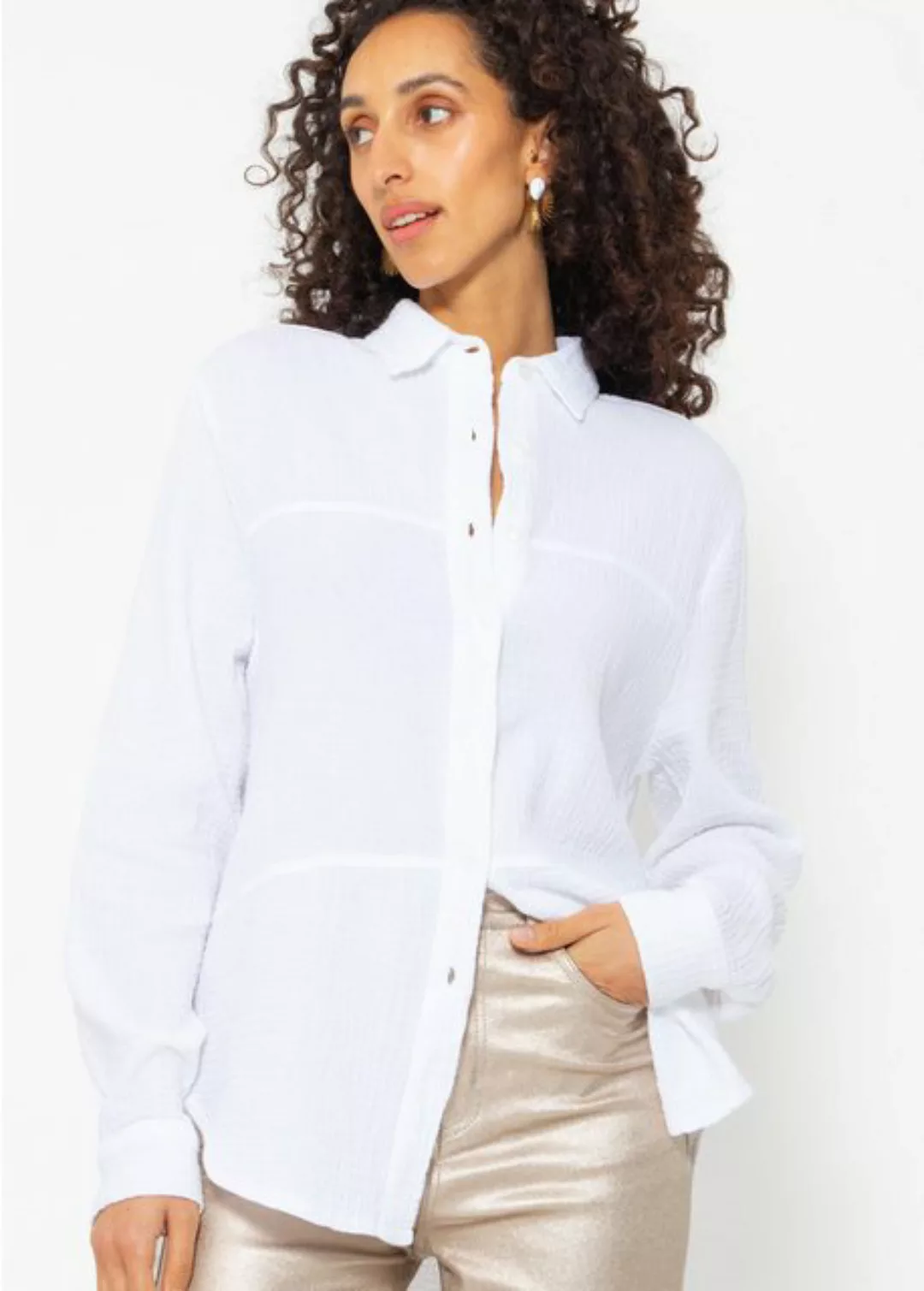 SASSYCLASSY Hemdbluse Musselin Bluse mit Ziernähten Baumwoll Bluse mit Patc günstig online kaufen
