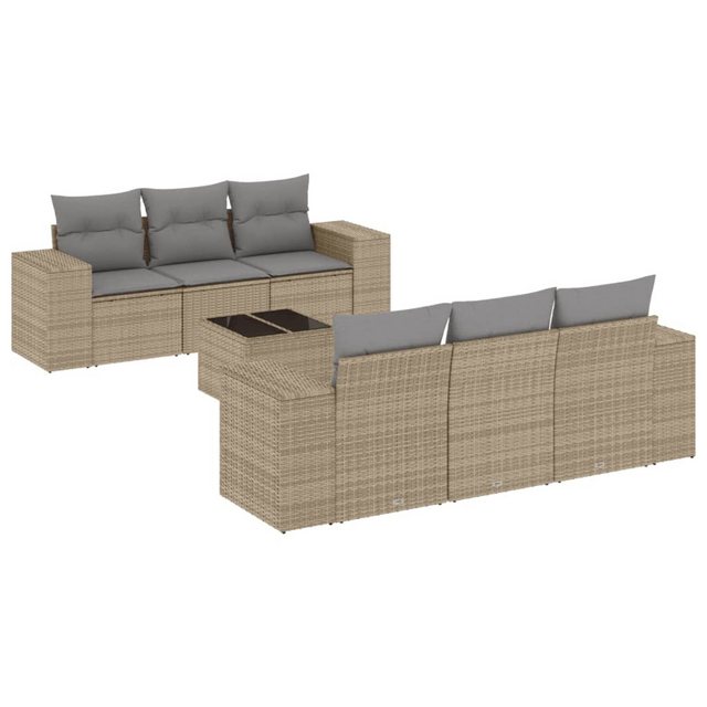 vidaXL Sofaelement 7-tlg. Garten-Sofagarnitur mit Kissen Beige Poly Rattan günstig online kaufen