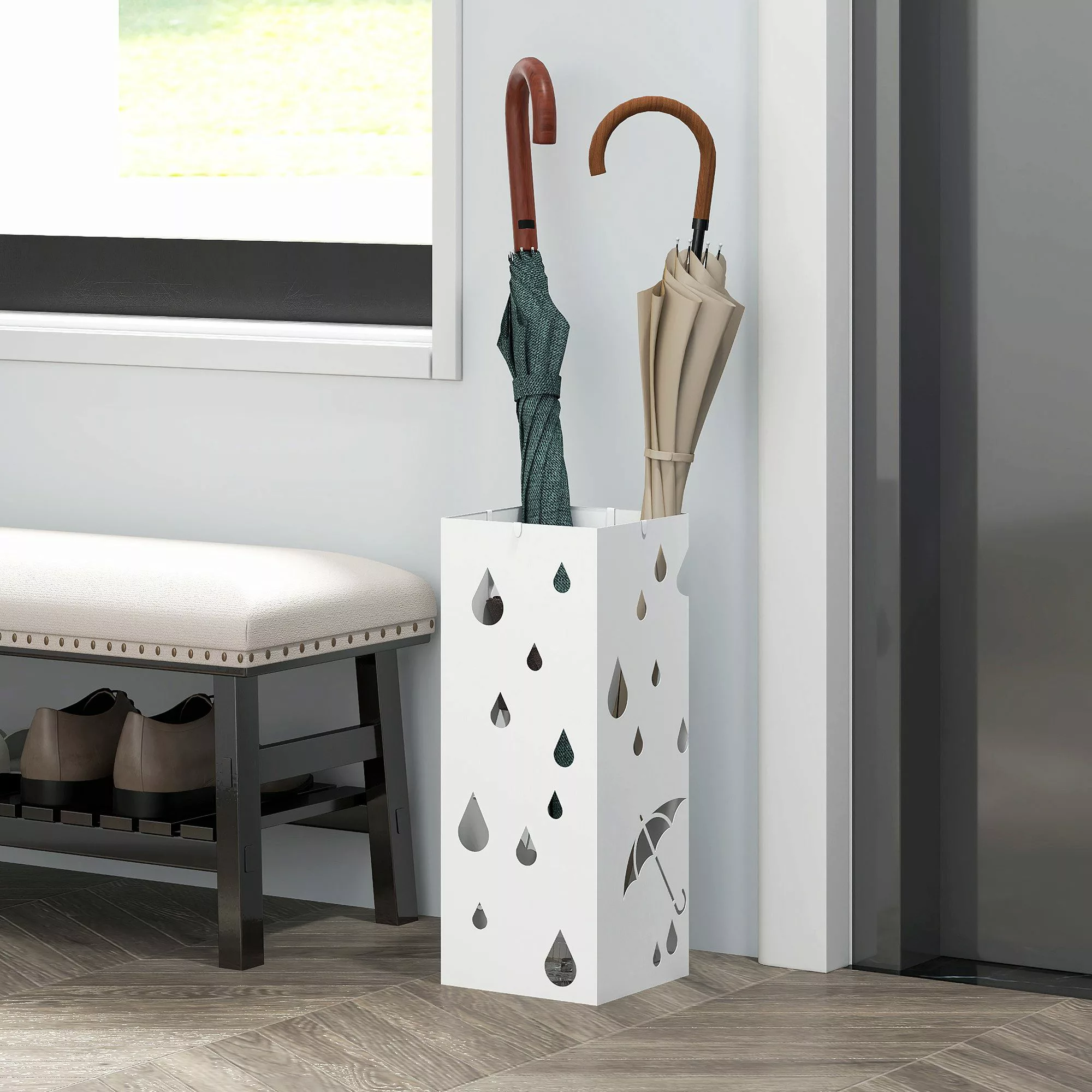 HOMCOM Schirmständer Regenschirmkorb mit 4 Haken, günstig online kaufen