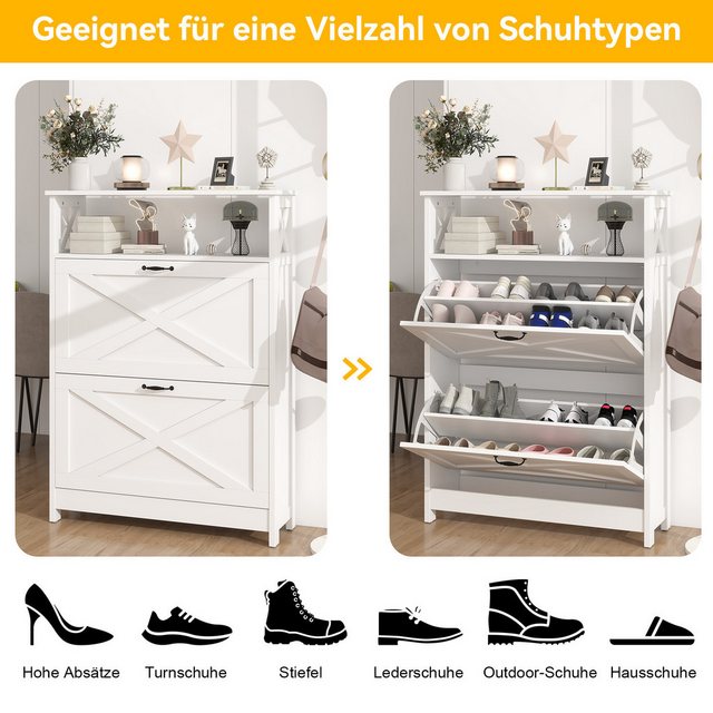 Puluomis Schuhschrank Schuhkipper 2 Klappen Schuhregal 25x80x110.5 cm Verst günstig online kaufen