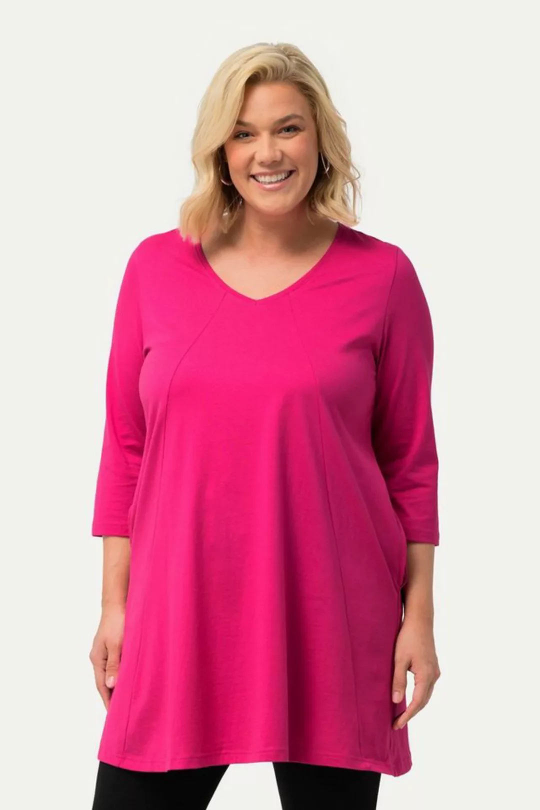 Ulla Popken Longshirt Longshirt Ziernähte A-Linie V-Ausschnitt 3/4-Arm günstig online kaufen