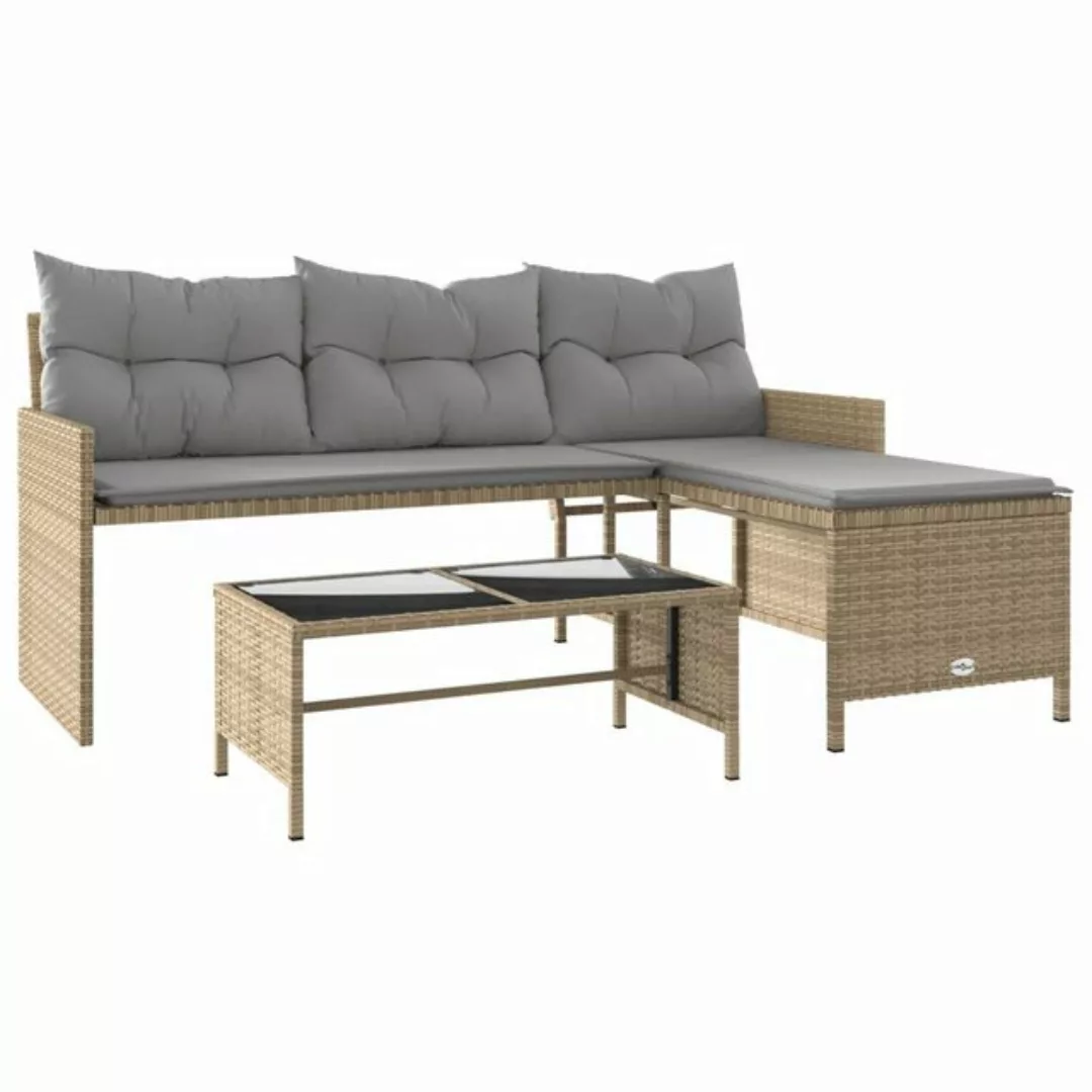 vidaXL Loungesofa Gartensofa in L-Form mit Tisch und Kissen Beige Poly Ratt günstig online kaufen