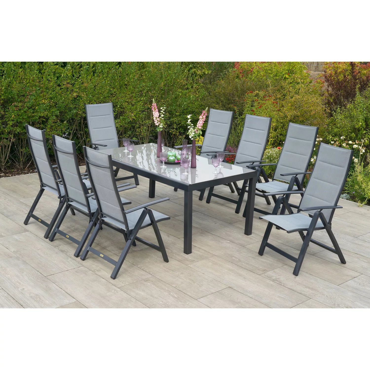 Merxx Florenz Set 9-tlg. Gartentisch 190 x 100 cm Halbrundprofil günstig online kaufen