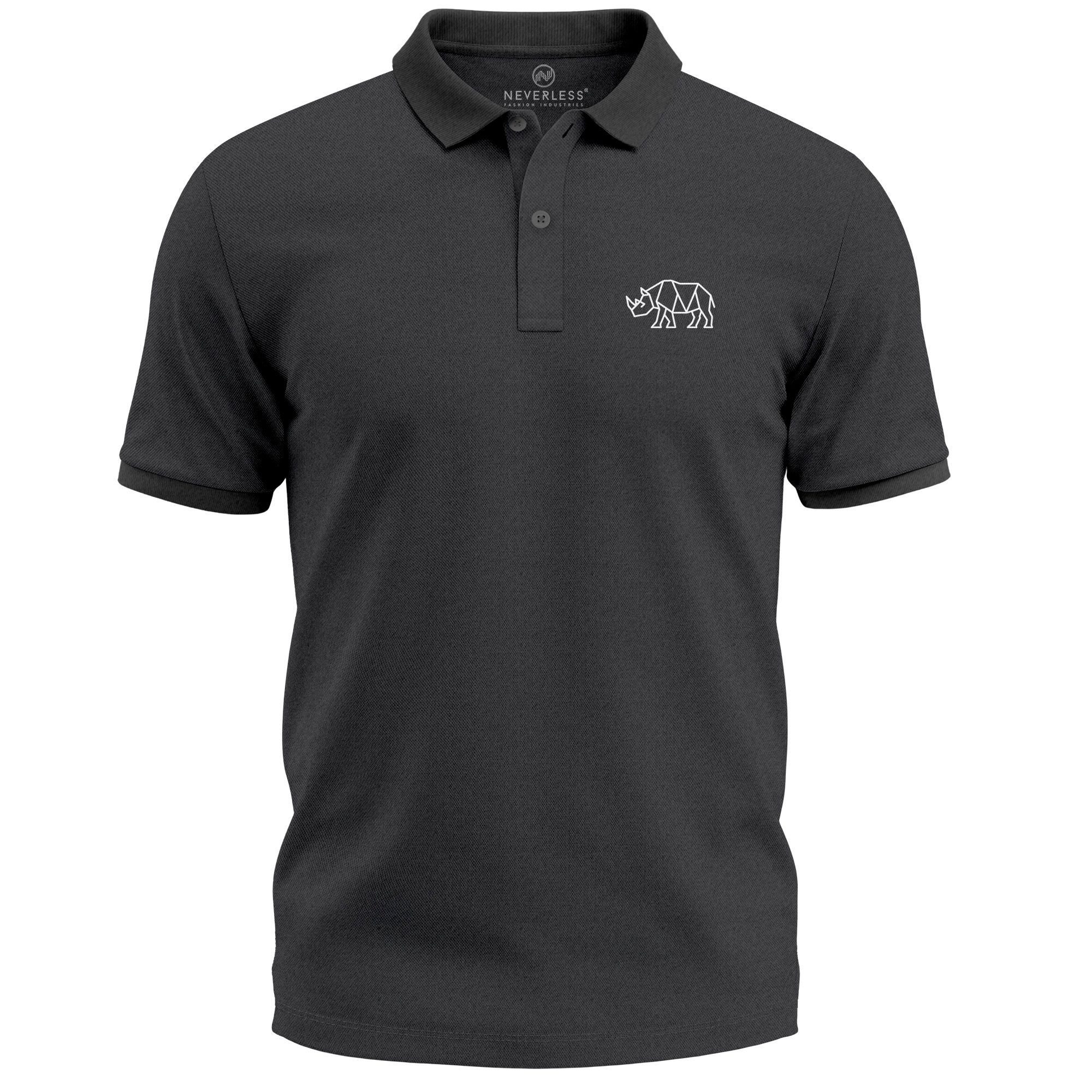 Neverless Poloshirt Poloshirt Herren Nashorn Tierlogo günstig online kaufen