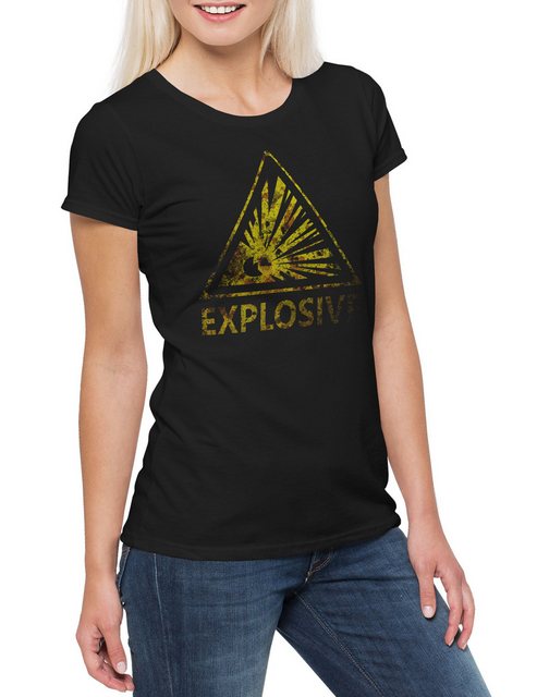 Urban Backwoods Print-Shirt Caution Explosive Vintage Logo Sign Damen T-Shi günstig online kaufen