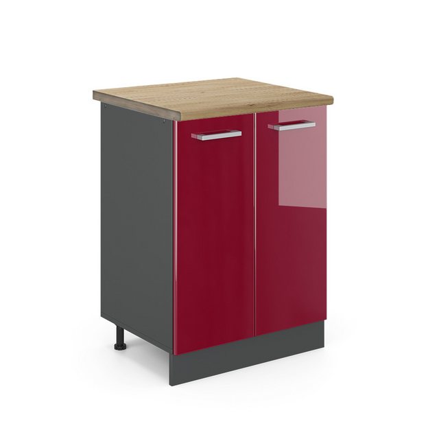 Vicco Unterschrank R-Line, Bordeaux Hochglanz/Anthrazit, 60 cm, AP Eiche günstig online kaufen