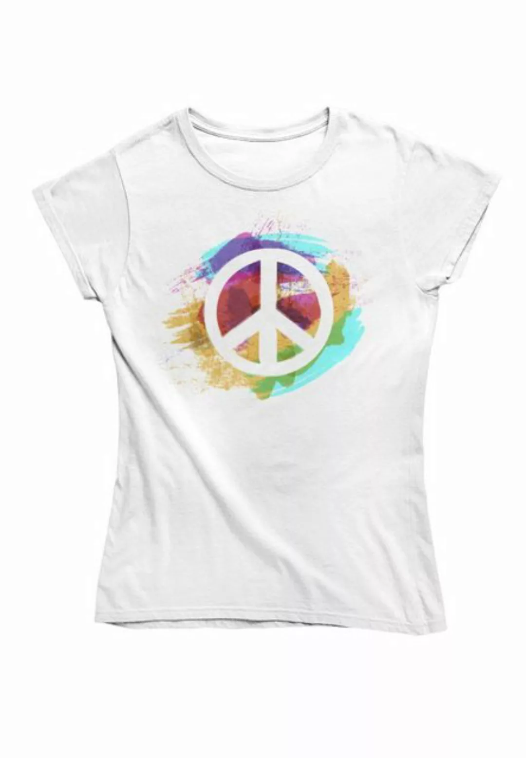 Novux T-Shirt Colorful Peace Damen Tshirt farbe Weiß (1-tlg) aus Baumwolle günstig online kaufen