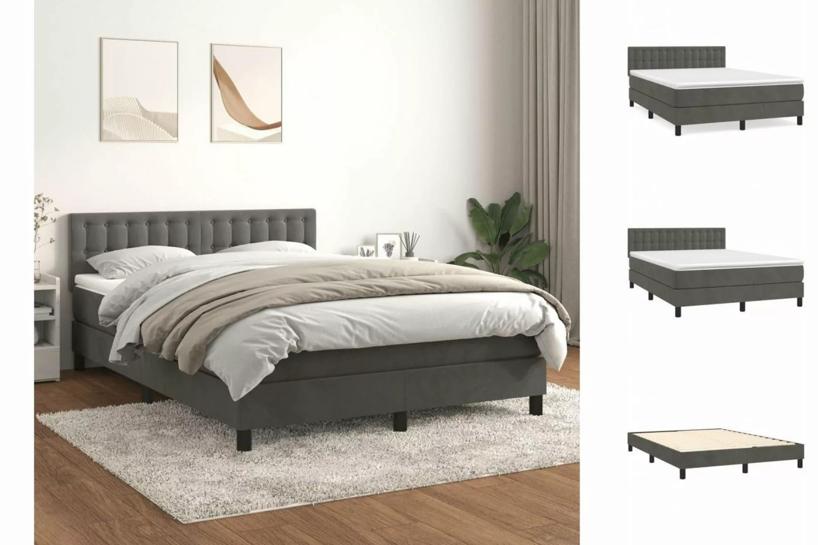 vidaXL Boxspringbett Boxspringbett mit Matratze Dunkelgrau 140x190 cm Samt günstig online kaufen