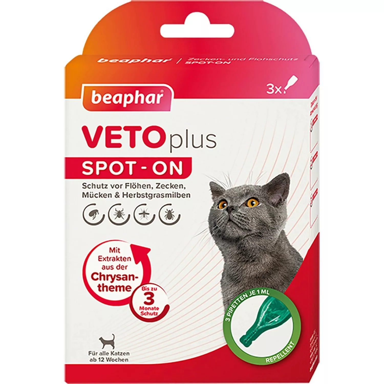 Beaphar Zecken- und Flohschutz VetoPlus Spot-On für Katzen (3 x 1 ml) günstig online kaufen