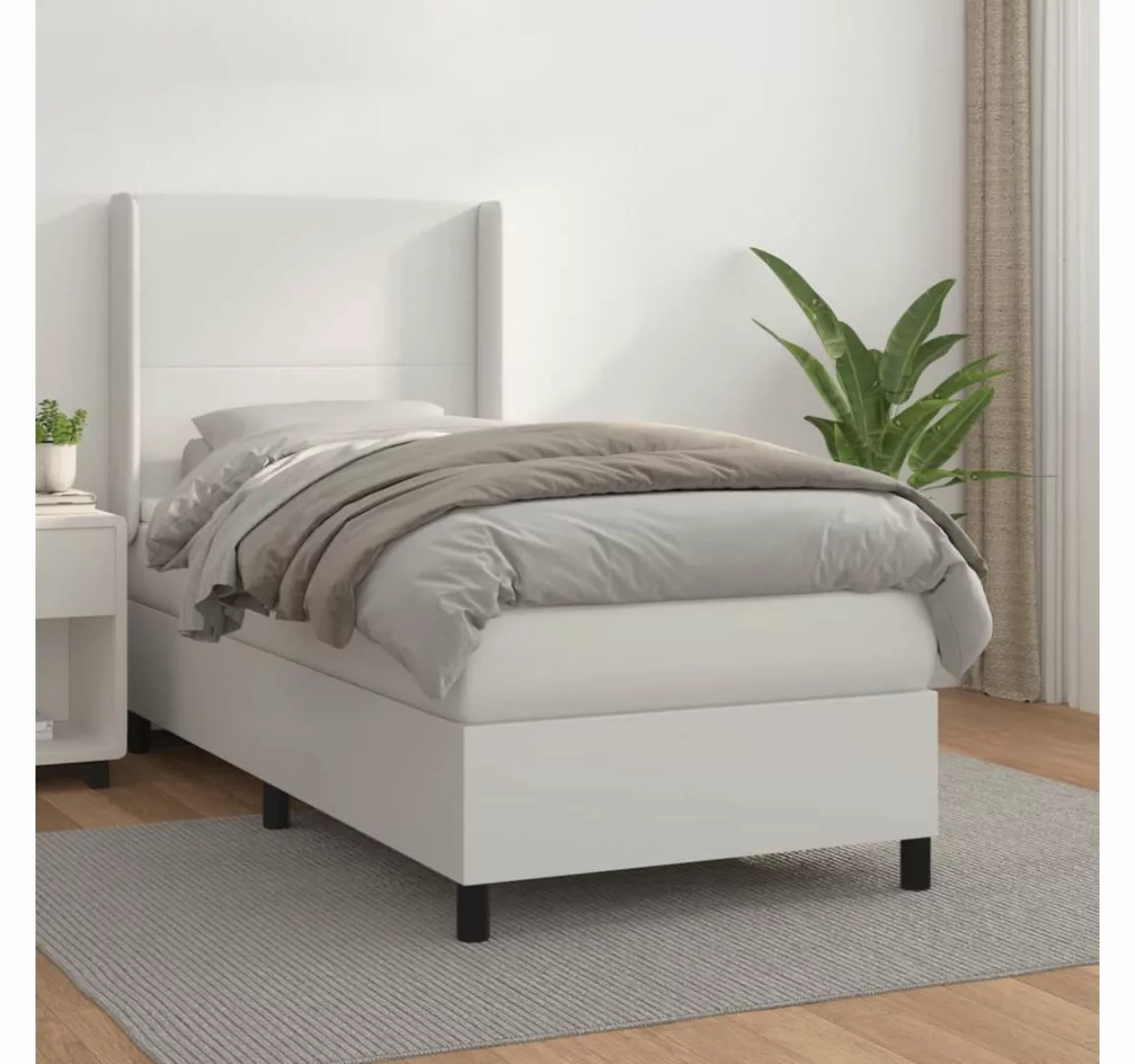 vidaXL Boxspringbett, Boxspringbett mit Matratze Weiß 100x200 cm Kunstleder günstig online kaufen