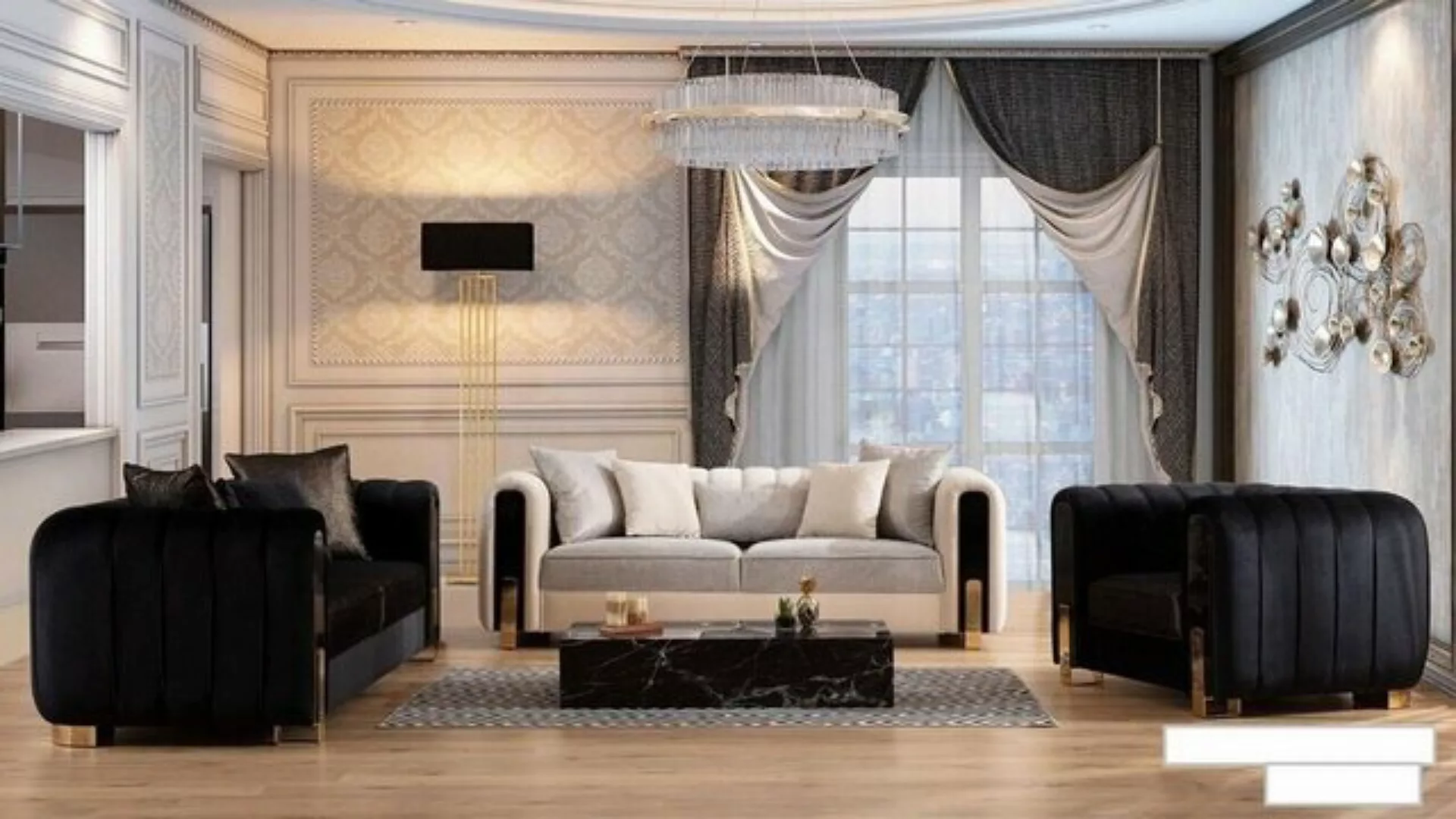 JVmoebel Sofa Moderne Schwarz-Weiße Sofagarnitur 3+3+1 Sitzer Luxus Couch 3 günstig online kaufen