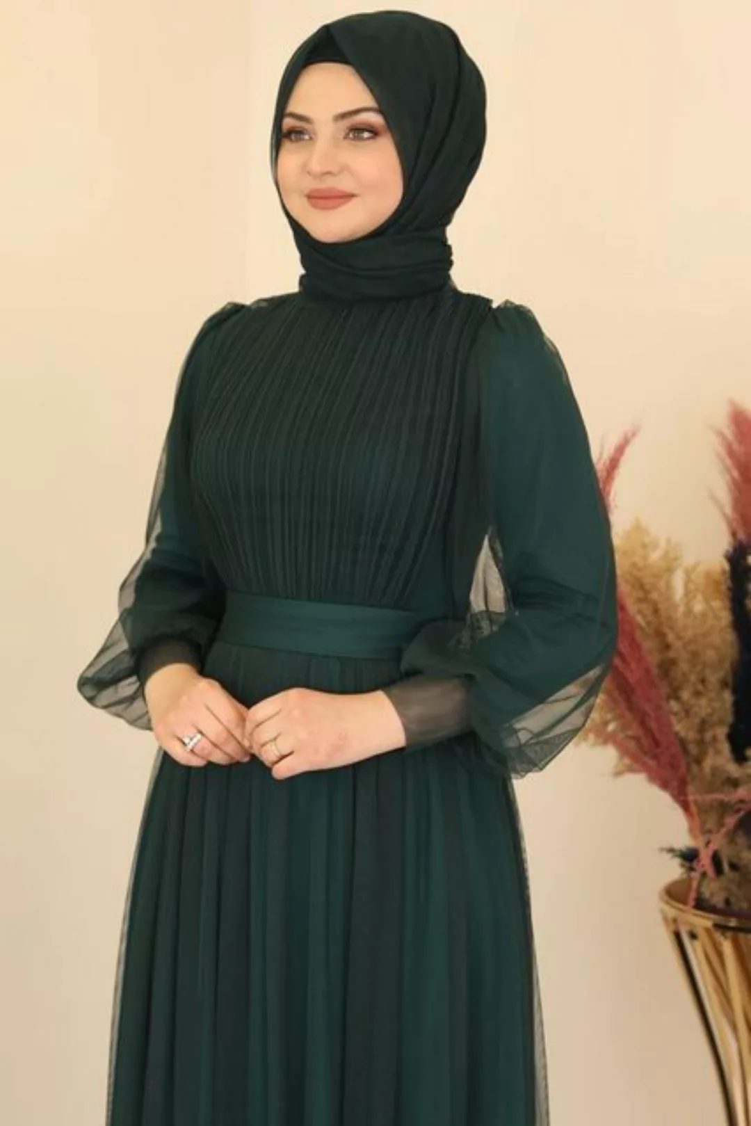 Modavitrini Abendkleid Abiye Damenkleid Grün Hijab Kleid Langärmliges Maxik günstig online kaufen