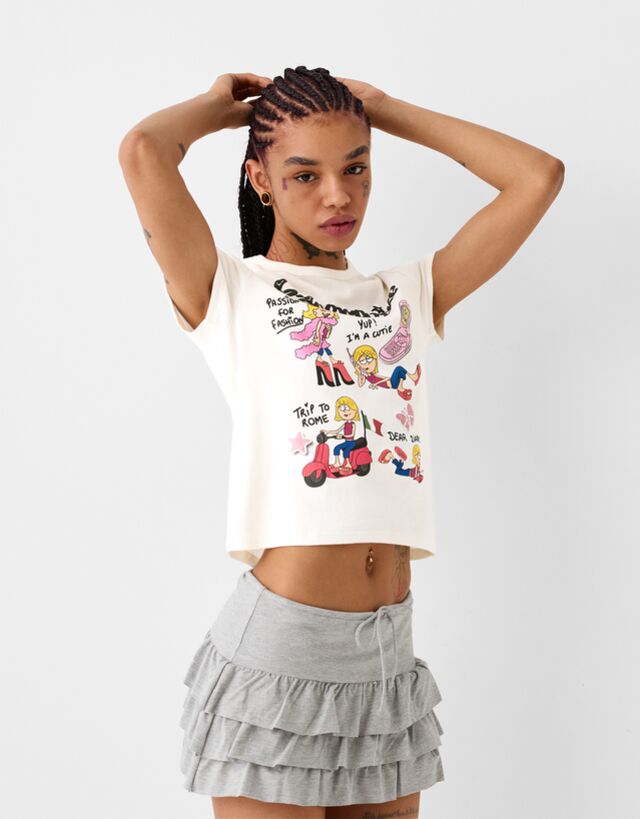 Bershka T-Shirt Lizzie Mcguire Mit Kurzen Ärmeln Bskteen Xs Grbrochenes Wei günstig online kaufen