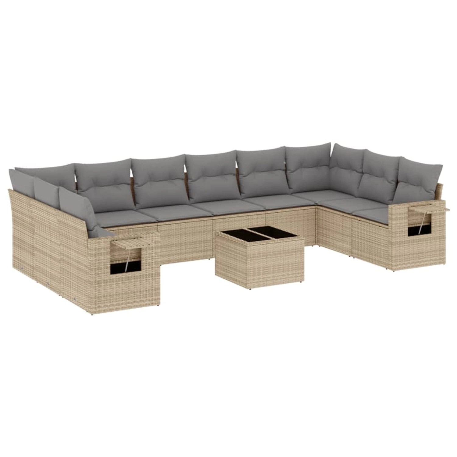 vidaXL 11-Tlg Garten-Sofagarnitur mit Kissen Beige Poly Rattan 3253016 günstig online kaufen