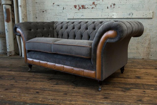 Xlmoebel 2-Sitzer Neue graue Chesterfield-Sitzcouch aus Stoff und Leder, 1 günstig online kaufen