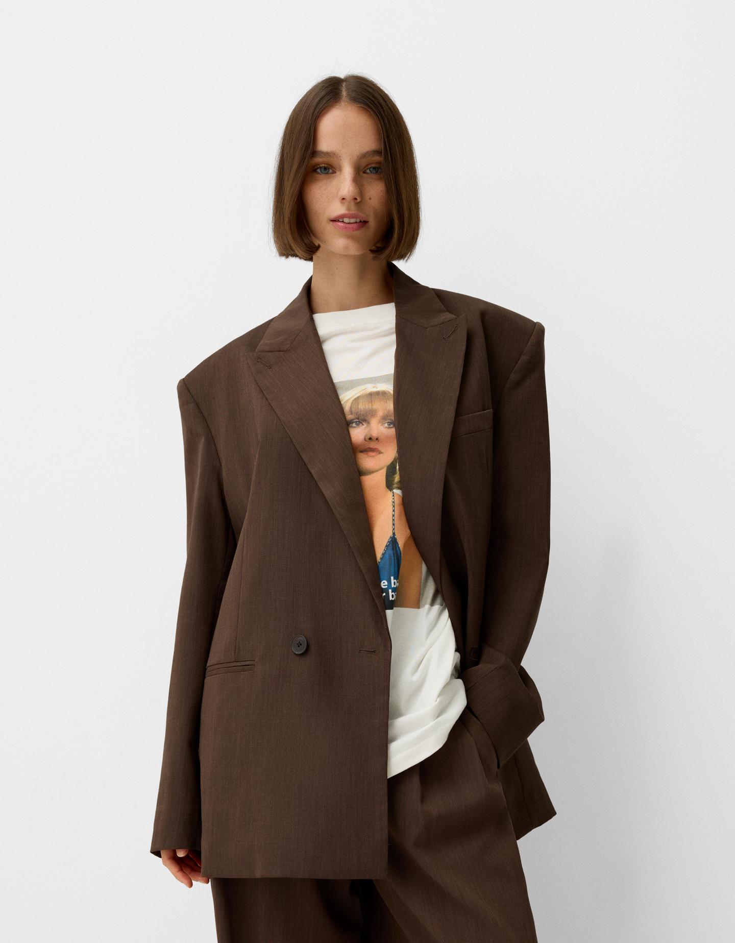 Bershka Oversize-Blazer Damen Xs Braun günstig online kaufen