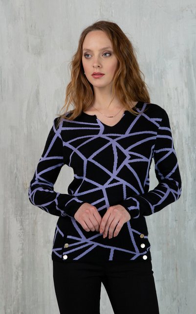 Passioni Strickpullover mit grafischem geometrischem Lila-Print günstig online kaufen