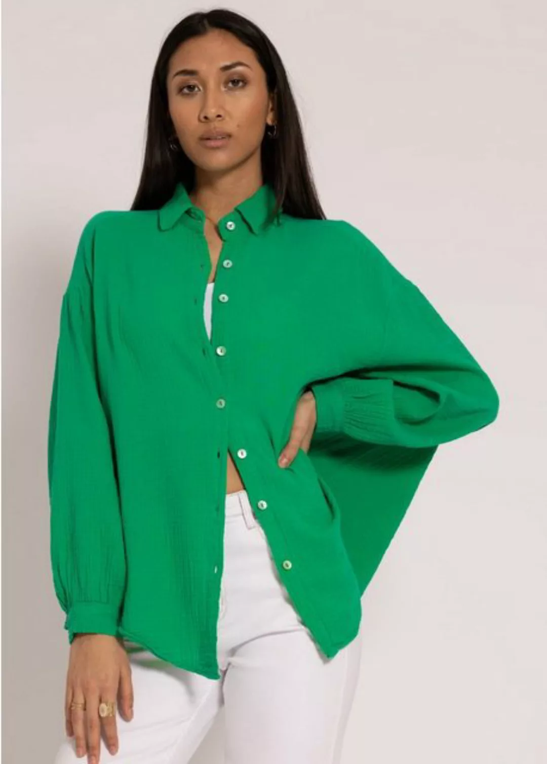 SASSYCLASSY Longbluse Oversize Musselin Bluse Damen kurz Langarm Elegant He günstig online kaufen