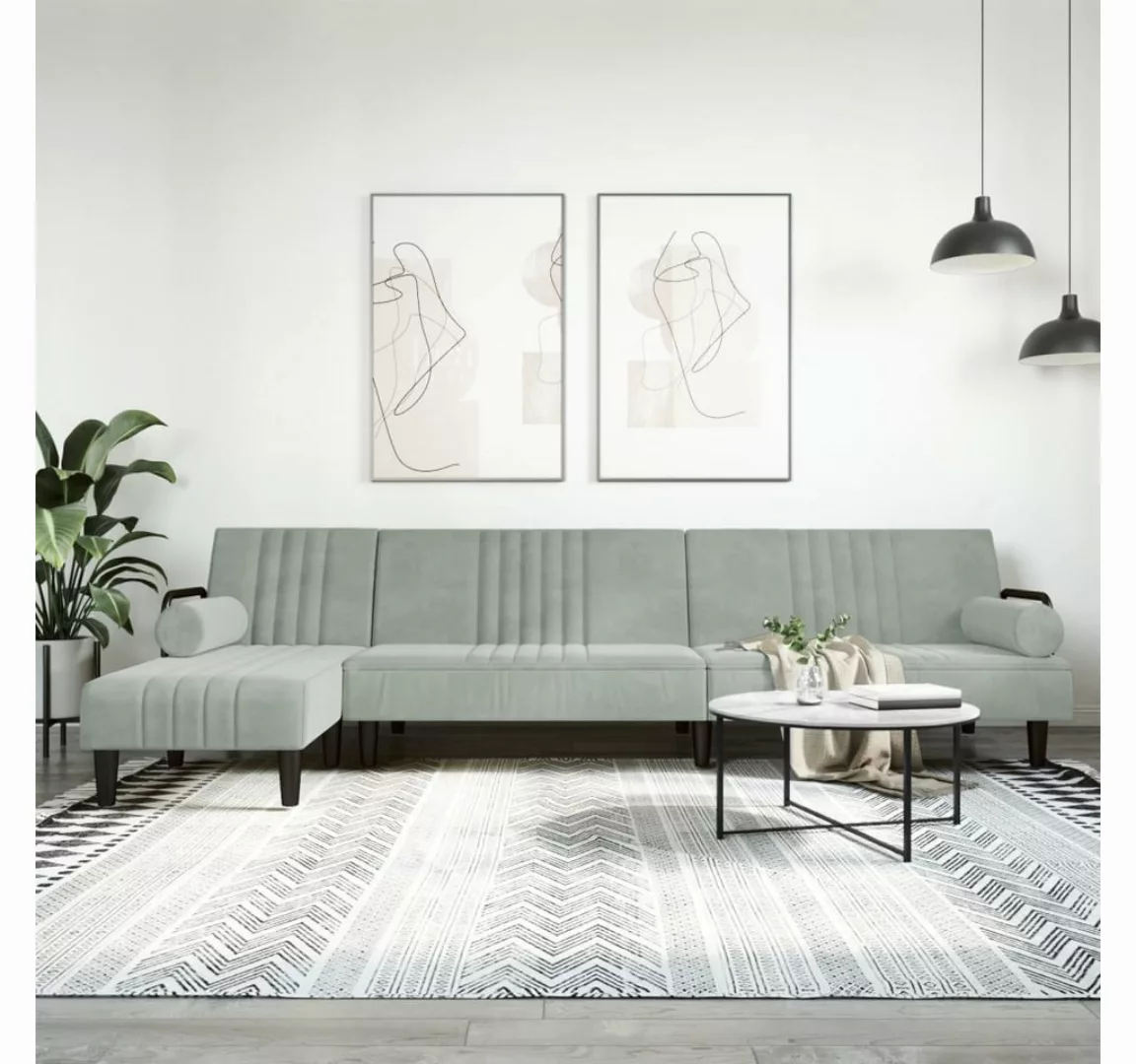 vidaXL Sofa Schlafsofa in L-Form Hellgrau 260x140x70 cm Samt Schlafcouch Ch günstig online kaufen