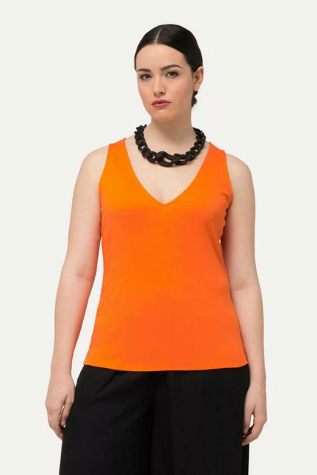 Ulla Popken Longtop Top Rippjersey Slim V-Ausschnitt ärmellos günstig online kaufen