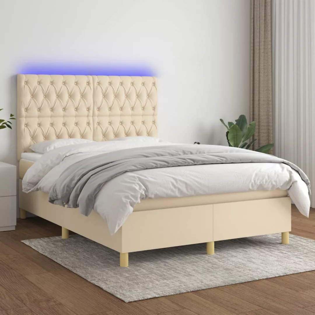 Vidaxl Boxspringbett Mit Matratze & Led Creme 140x200 Cm Stoff günstig online kaufen