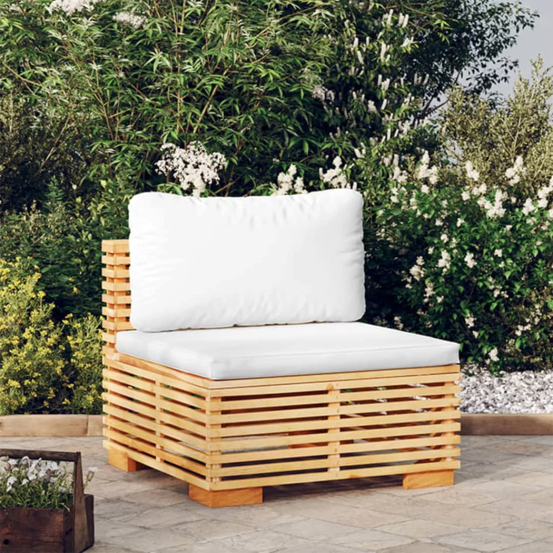 Vidaxl Garten-mittelsofa Mit Creme Kissen Massivholz Teak günstig online kaufen