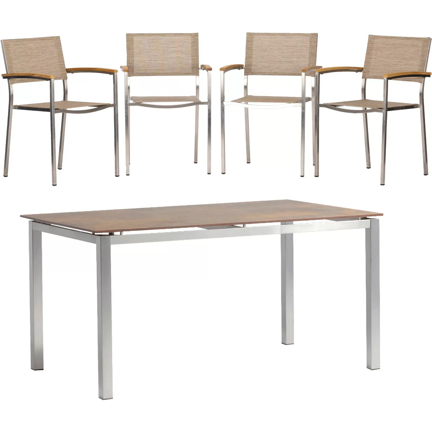 Acamp Set 4x Stapelsessel Skye 1x Tisch Skye 150 cm x 90 cm Edelstahl-Cemen günstig online kaufen