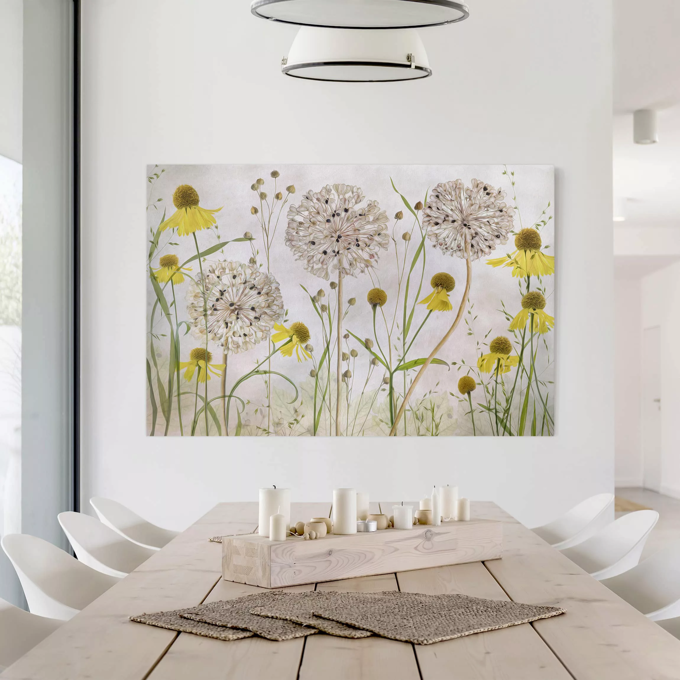 Leinwandbild Blumen - Querformat Allium und Helenium Illustration günstig online kaufen
