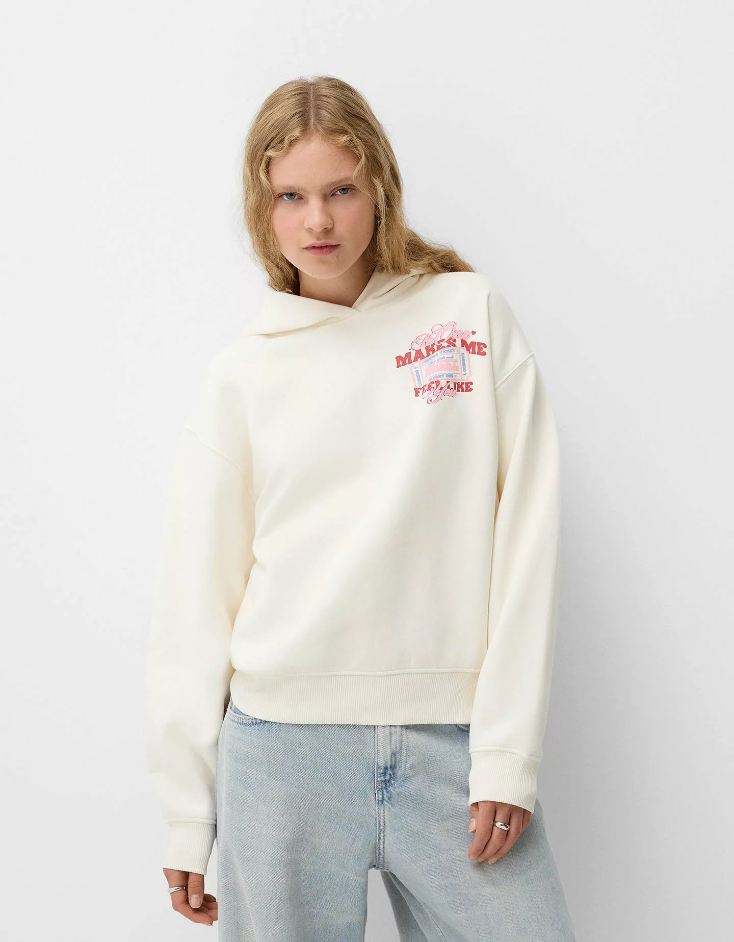 Bershka Hoodie Mit Print Damen Xs Rohweiß günstig online kaufen