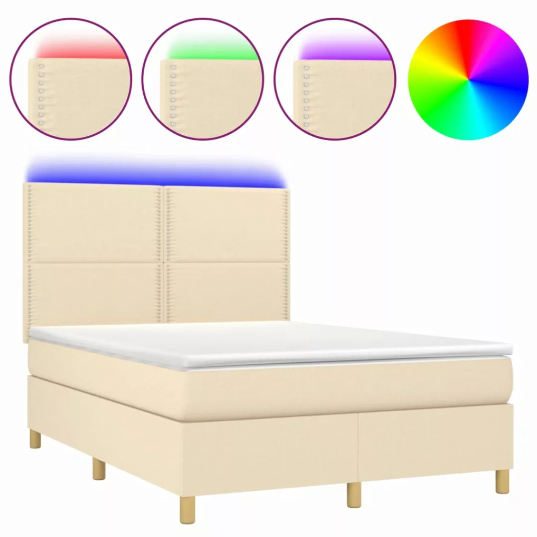 vidaXL Bettgestell Boxspringbett mit Matratze LED Creme 140x200 cm Stoff Be günstig online kaufen