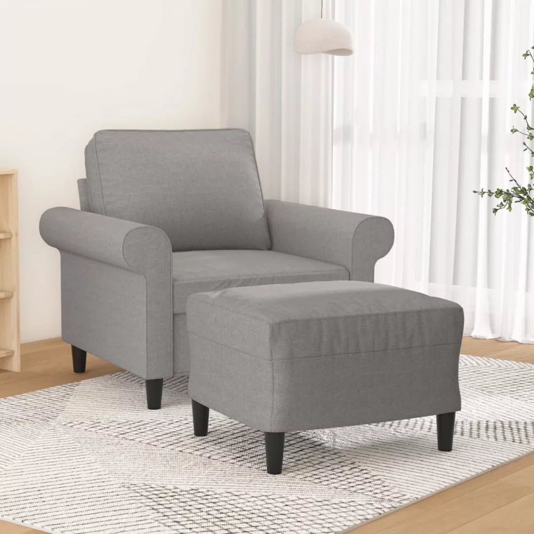 Vidaxl Sessel Mit Hocker Hellgrau 60 Cm Stoff günstig online kaufen