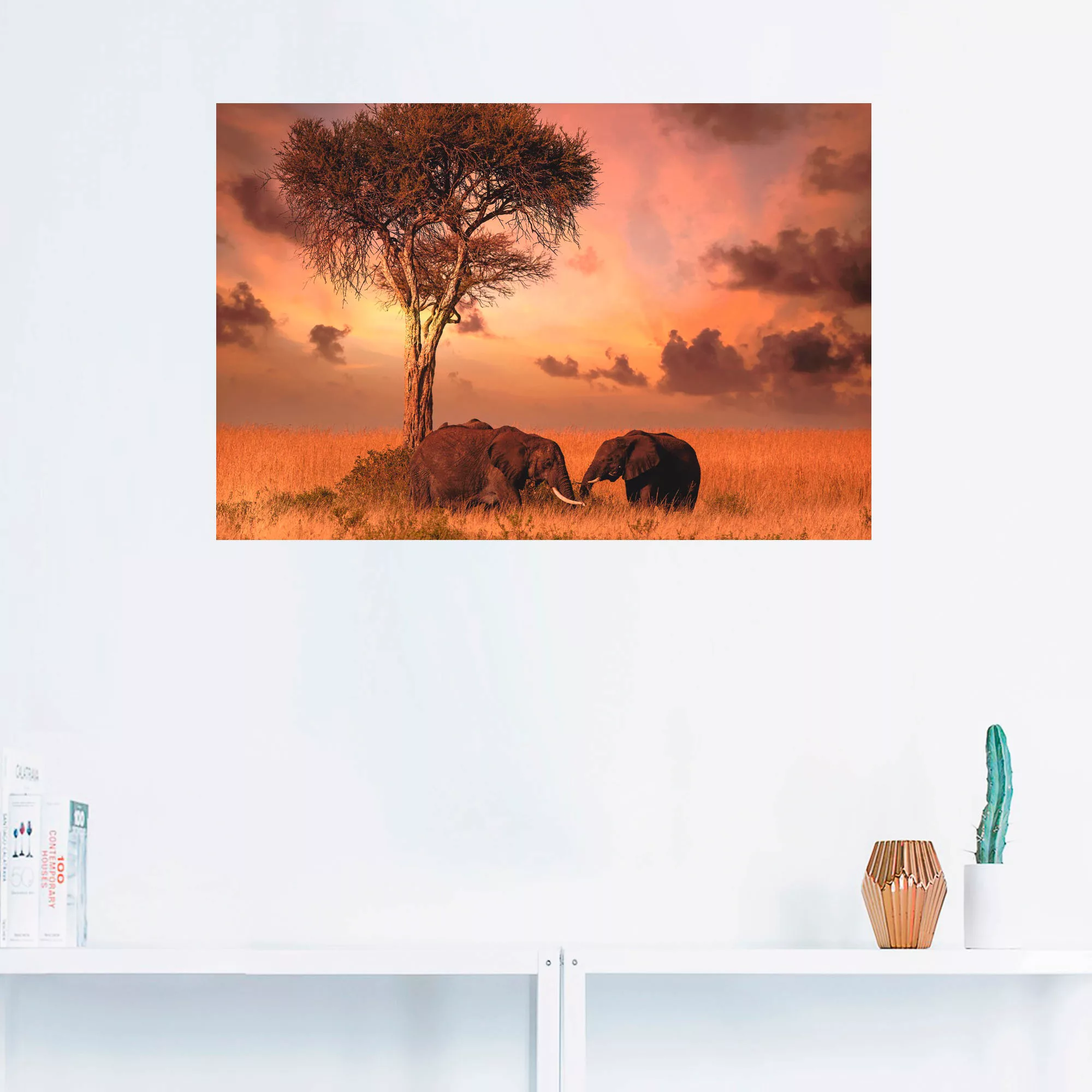 Artland Wandbild "Elefanten zum Abendessen", Wildtiere, (1 St.), als Leinwa günstig online kaufen