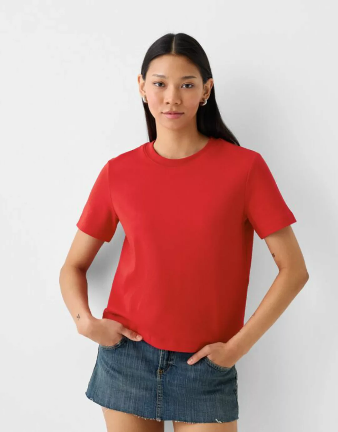 Bershka T-Shirt Im Regular Fit Bskteen Xs Rot günstig online kaufen