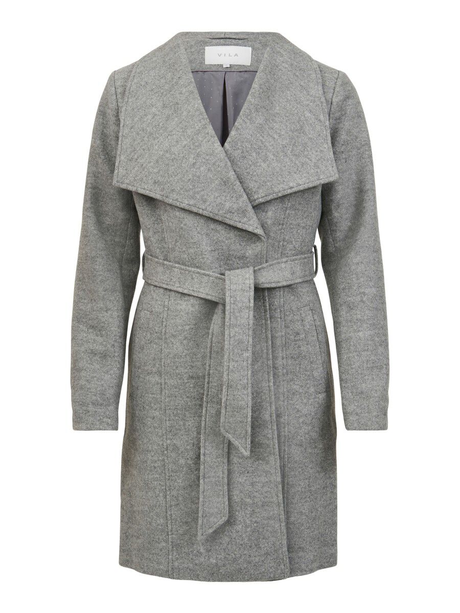 VILA Taillengürtel Wollgemisch Mantel Damen Grau günstig online kaufen