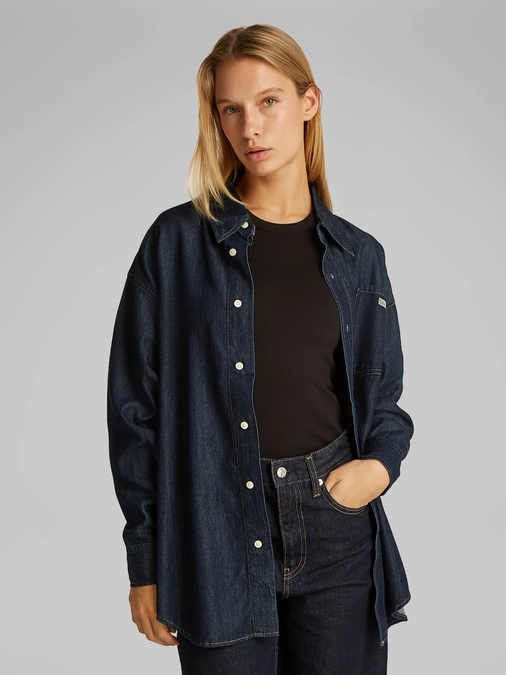 Calvin Klein Jeans Jeansbluse "OVERSIZED LS DENIM SHIRT", mit Logostickerei günstig online kaufen