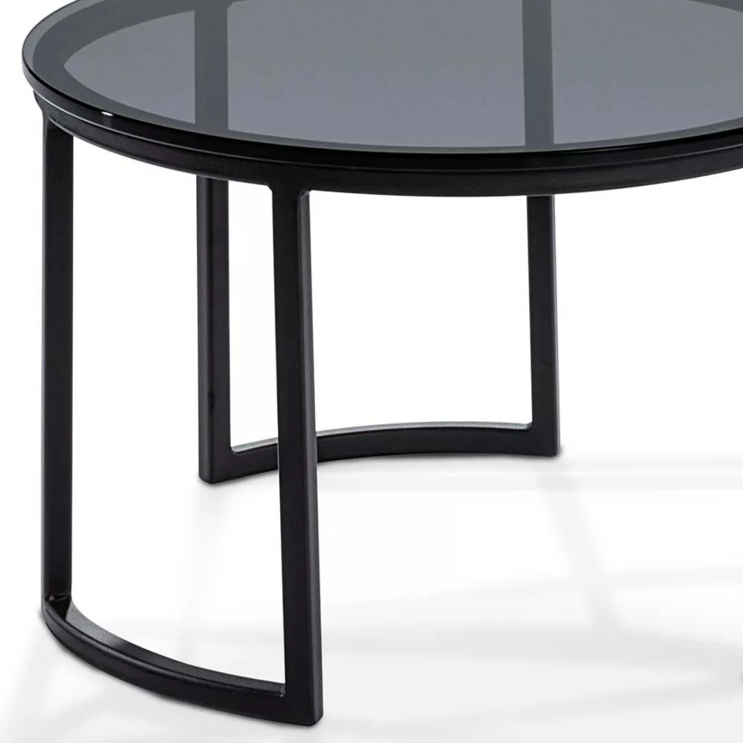 Wohnzimmer Tisch mit runder Rauchglasplatte 80 cm breit günstig online kaufen